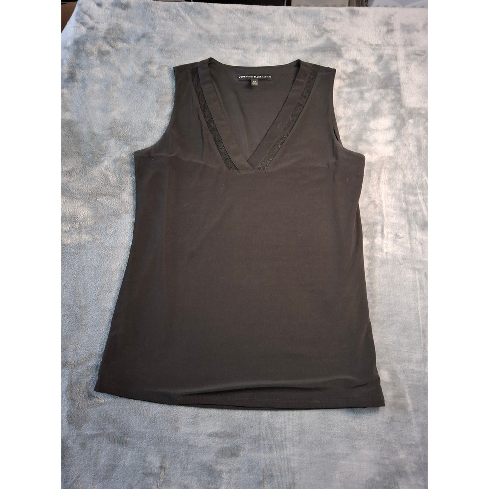 White House Black Market Womens Black Lace Trim V-Neck Sleeveless Tank Top XS